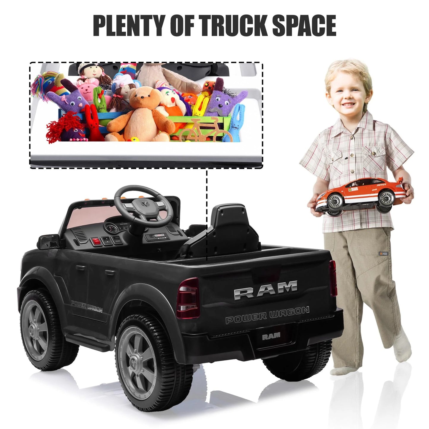 Dodge RAM 2500 Ride on Car for Kids, 12V Powered Ride on Toy with Remote Control, Rear Wheel Suspension, 5 Point Safety Harness, Bluetooth, LED Lights, Electric Vehicles for 3-6 Year Boys Girls, Blue