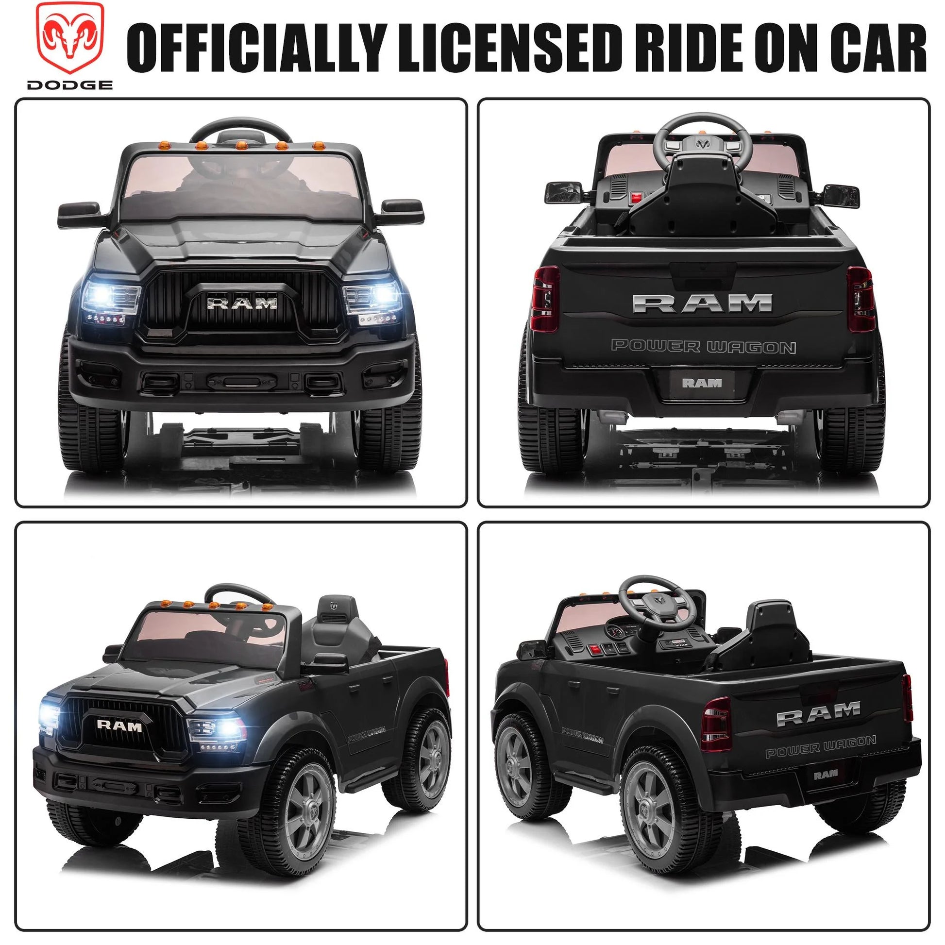 Dodge RAM 2500 Ride on Car for Kids, 12V Powered Ride on Toy with Remote Control, Rear Wheel Suspension, 5 Point Safety Harness, Bluetooth, LED Lights, Electric Vehicles for 3-6 Year Boys Girls, Blue