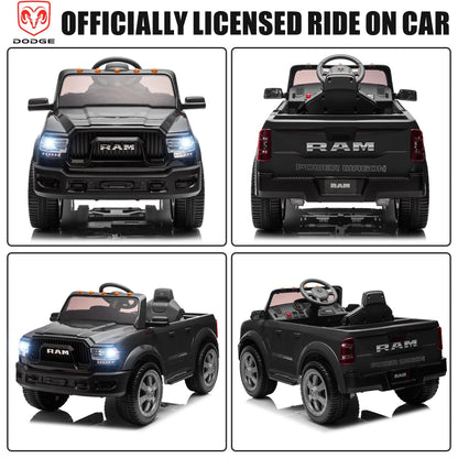 Dodge RAM 2500 Ride on Car for Kids, 12V Powered Ride on Toy with Remote Control, Rear Wheel Suspension, 5 Point Safety Harness, Bluetooth, LED Lights, Electric Vehicles for 3-6 Year Boys Girls, Blue