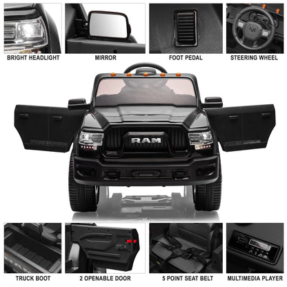 Dodge RAM 2500 Ride on Car for Kids, 12V Powered Ride on Toy with Remote Control, Rear Wheel Suspension, 5 Point Safety Harness, Bluetooth, LED Lights, Electric Vehicles for 3-6 Year Boys Girls, Blue