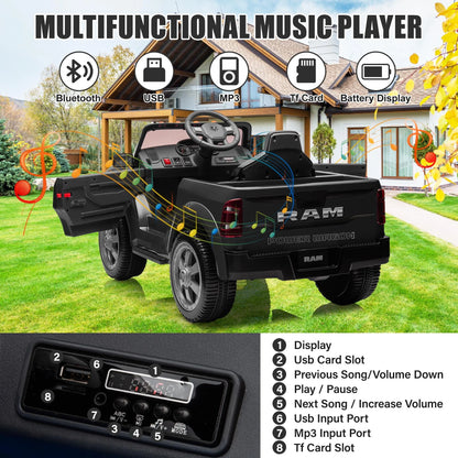 Dodge RAM 2500 Ride on Car for Kids, 12V Powered Ride on Toy with Remote Control, Rear Wheel Suspension, 5 Point Safety Harness, Bluetooth, LED Lights, Electric Vehicles for 3-6 Year Boys Girls, Blue